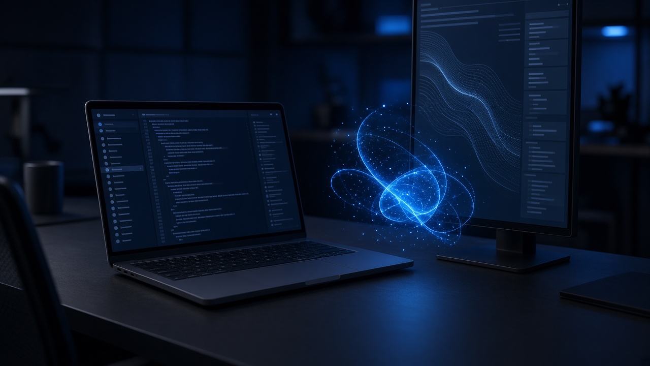 Modern software workstation with AI-assisted development screens